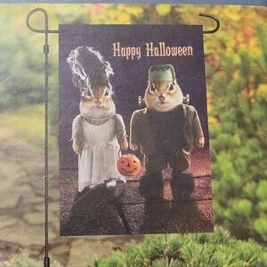 🎃 Frankenstein Chipmunks Monster And Bride Garden Flag Happy Halloween
